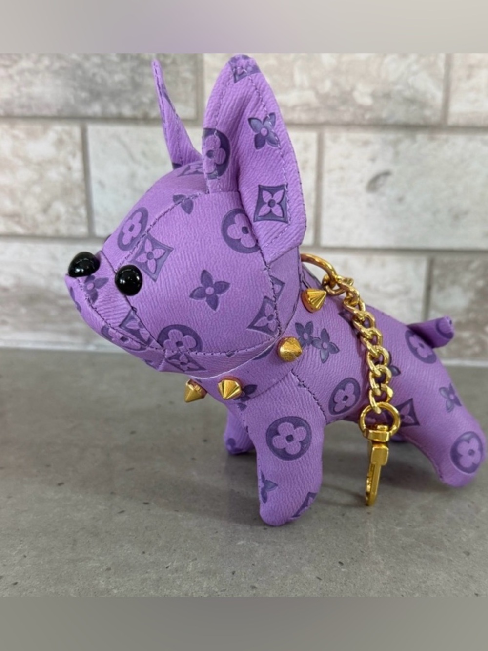 PURPLE Monogram french bulldog Dog Keychain Charm - Designer Style